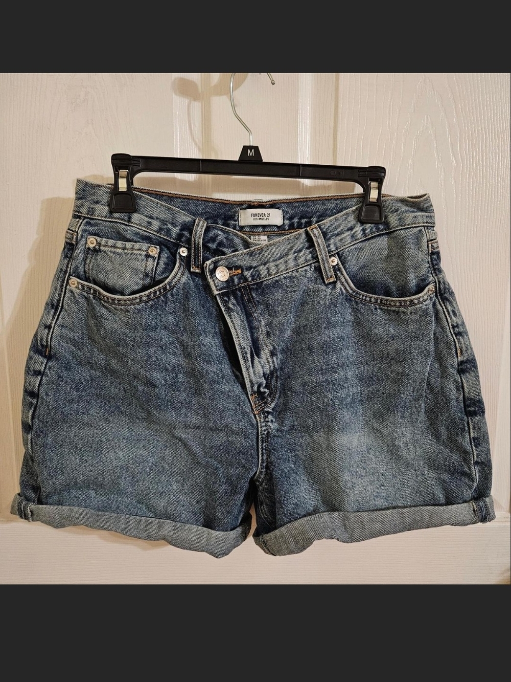 Forever 21 Acid Wash Crossover High-Rise Denim Shorts